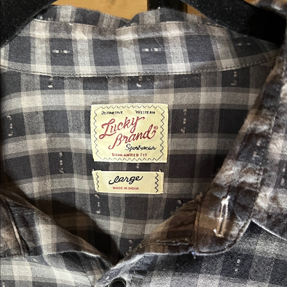 Lucky Brand Men's Black and White Plaid Shirt